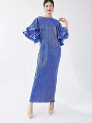 Luxury Pleated Flare Sleeve Dress