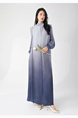 Pleated Midi Dress - Long Sleeve Puff