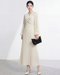 Elegant Long Sleeve Pleated Dress