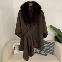 Luxury Wool-Blend Fur Cape
