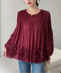 Luxury 3D Floral Pleated Top