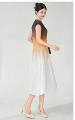 Designer Ombre Pleated Midi Dress