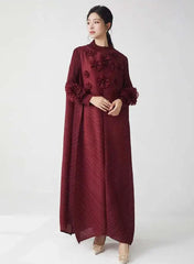 Elegant Pleated Floral Sleeve Dress