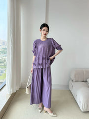 Plissé Beaded 2-Piece Trouser Set