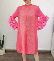 Luxury Pleated Floral Ruffle Dress