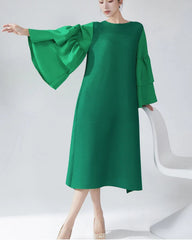 Plissé Ruffle-Sleeve Dress
