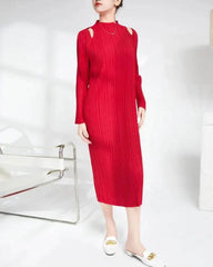 Plisse Cutout Shoulder Dress