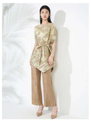 Gold Pleated Top & Pant Set