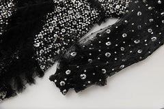 Glamorous Black Sequin Tulle Long Dress