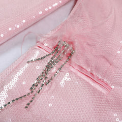 Glam Pink Sequin Feather Rhinestone Blazer