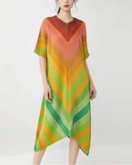 Plisse Asymmetric Stripe Dress