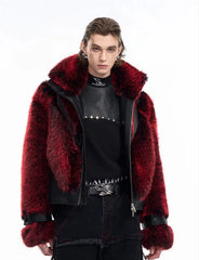 Men's Cropped Faux Leather & Fur Bomber Jacket