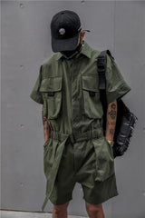 Men's Cargo Short Sleeve High Streetwear Jumpsuit