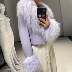 Luxury Sheep Fur Leather Jacket Women's