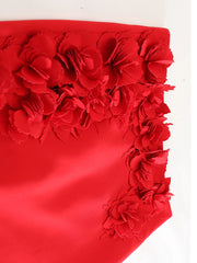 Red Floral Appliqué Midi Skirt