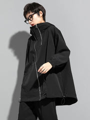 Sculptural Black Oversized Windbreaker Jacket