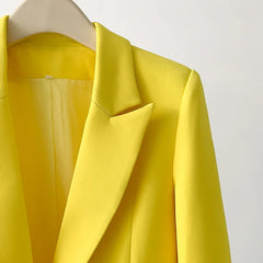 Women's Luxe Yellow Blazer with Purple Feathers