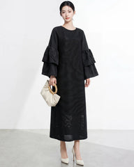 Luxury Ruffle Sleeve Plisse Dress