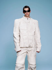 Men's Vegan Leather Ribbed Jacket
