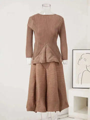 Peplum Pleated Top & Skirt Set