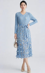 Plissé Metallic Floral Dress