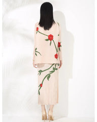 Floral Embroidered Pleated Skirt Set