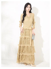 Plissé Japanese Fringe Midi Dress