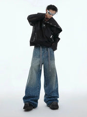 Men's Japanese Streetwear Rhinestone Baggy Jeans