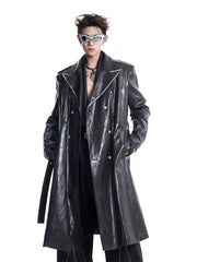 Tokyo Streetwear Faux Leather Trench Coat