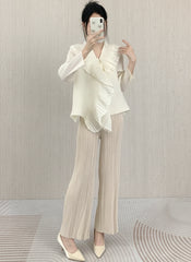 Elegant Plissé Ruffle Blouse Top