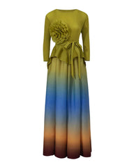 Floral Appliqué Pleated Dress