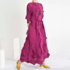 Plissé Geometric Midi Dress