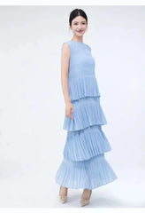 Unique Tiered Pleated Sleeveless Dress