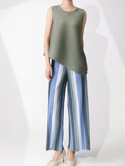 Striped Pleated Wide Leg Pants - Palazzo Style