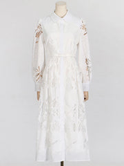 Fit & Flare Floral Lace Midi Dress