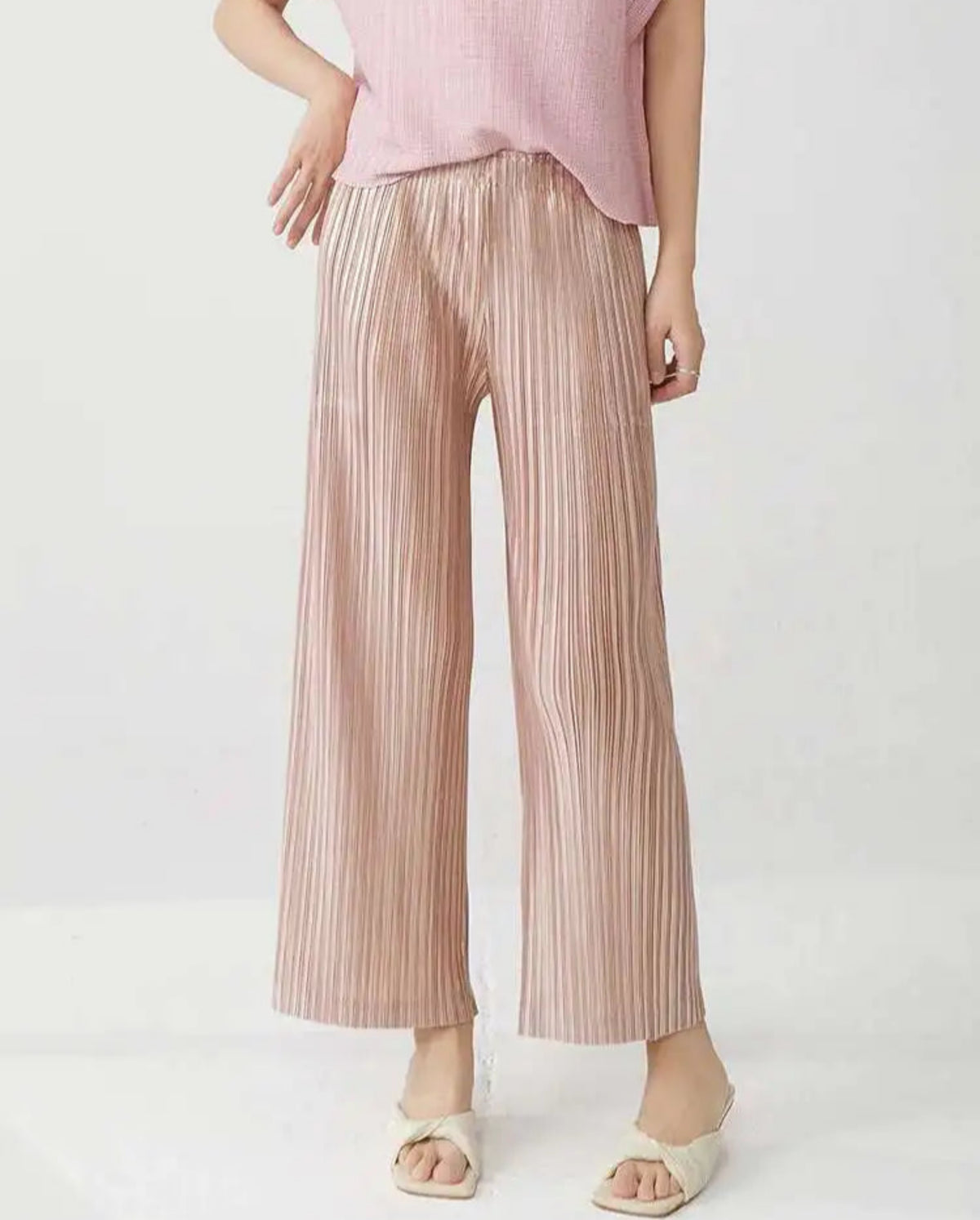 High-Waisted Plissé Trousers