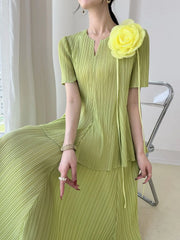Flowy Pleated Blouse & Skirt Set