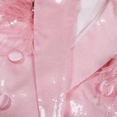 Glam Pink Sequin Feather Rhinestone Blazer