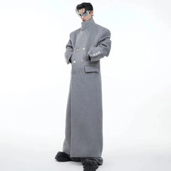 Luxury Men's Floor-Length Wool Trench Coat