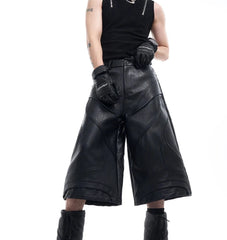 Men's Textured Faux Leather Long Shorts