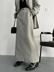 Asymmetrical Pinstripe Blazer & Maxi Skirt Suit