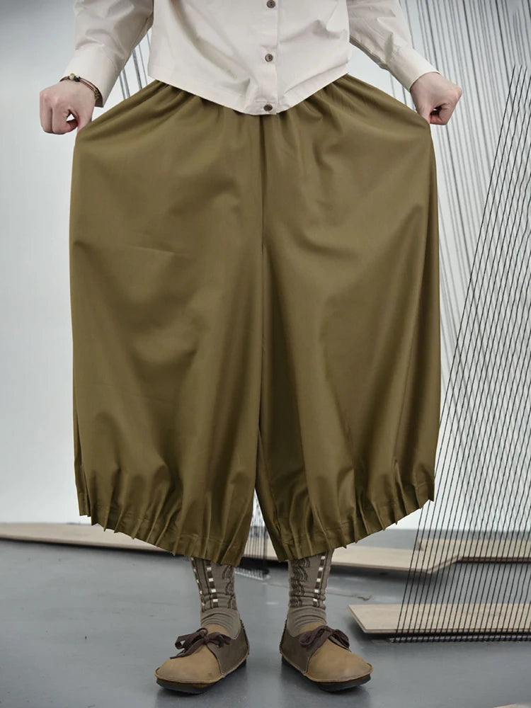 HEYFANCYSTYLE Pleated High Elastic Waist Pants