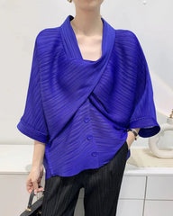 Luxury Overlap Draped Plissé Top