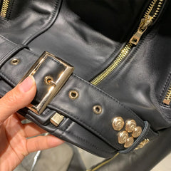 Luxury Studded Lambskin Leather Biker Jacket