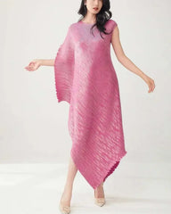 Plissé Metallic Cape Dress