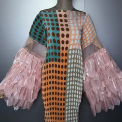 Luxury Plissé Feather-Sleeve Dress
