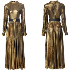 Audrey Metallic Mock-Neck Midi Dress