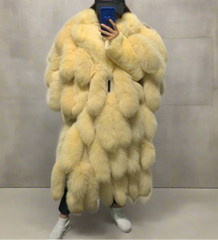 Genuine Fox Fur Tail Oversized 2-in-1 Coat