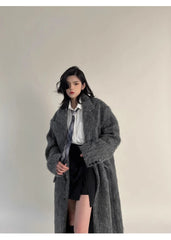 Women's Oversized Gray Woolen Trench Coat