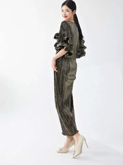 Luxury Pleated Flare Sleeve Dress